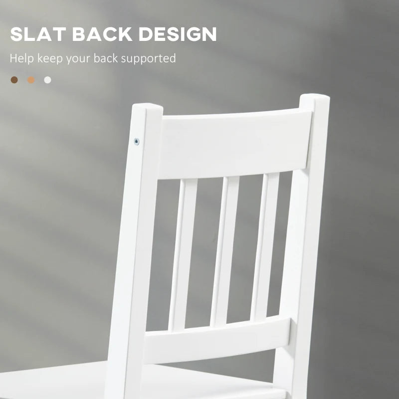 Dining Chairs Set of 2, Kitchen Chair with Slat Back, Pine Wood Structure for Living Room and Dining Room, White