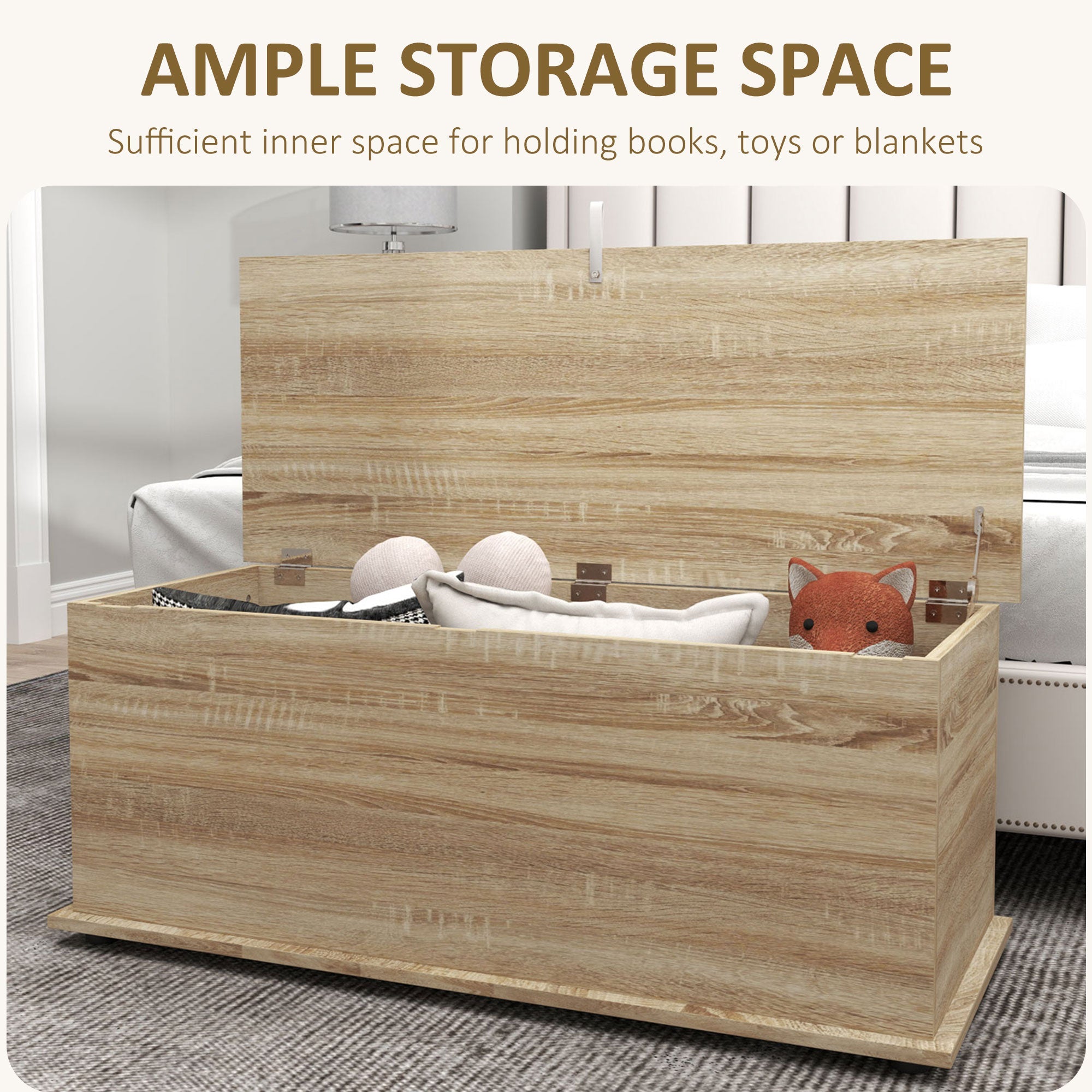 HOMCOM 39.5" Storage Chest with 2 Safety Hinges, Storage Box Organizer with Flip-Top Lid, Entryway Storage Bench, Oak 