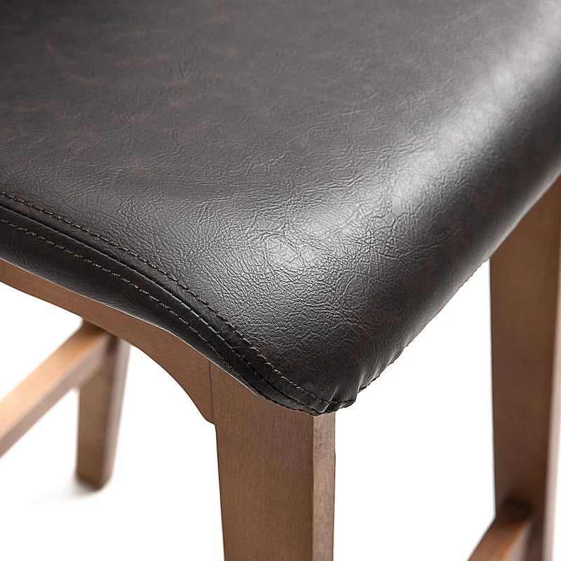Modern Bar Stools Set of 2, Counter Height Bar Chair with PU Leather Wooden Frame Padding Seats for Dining Room Home Bar, Dark Brown
