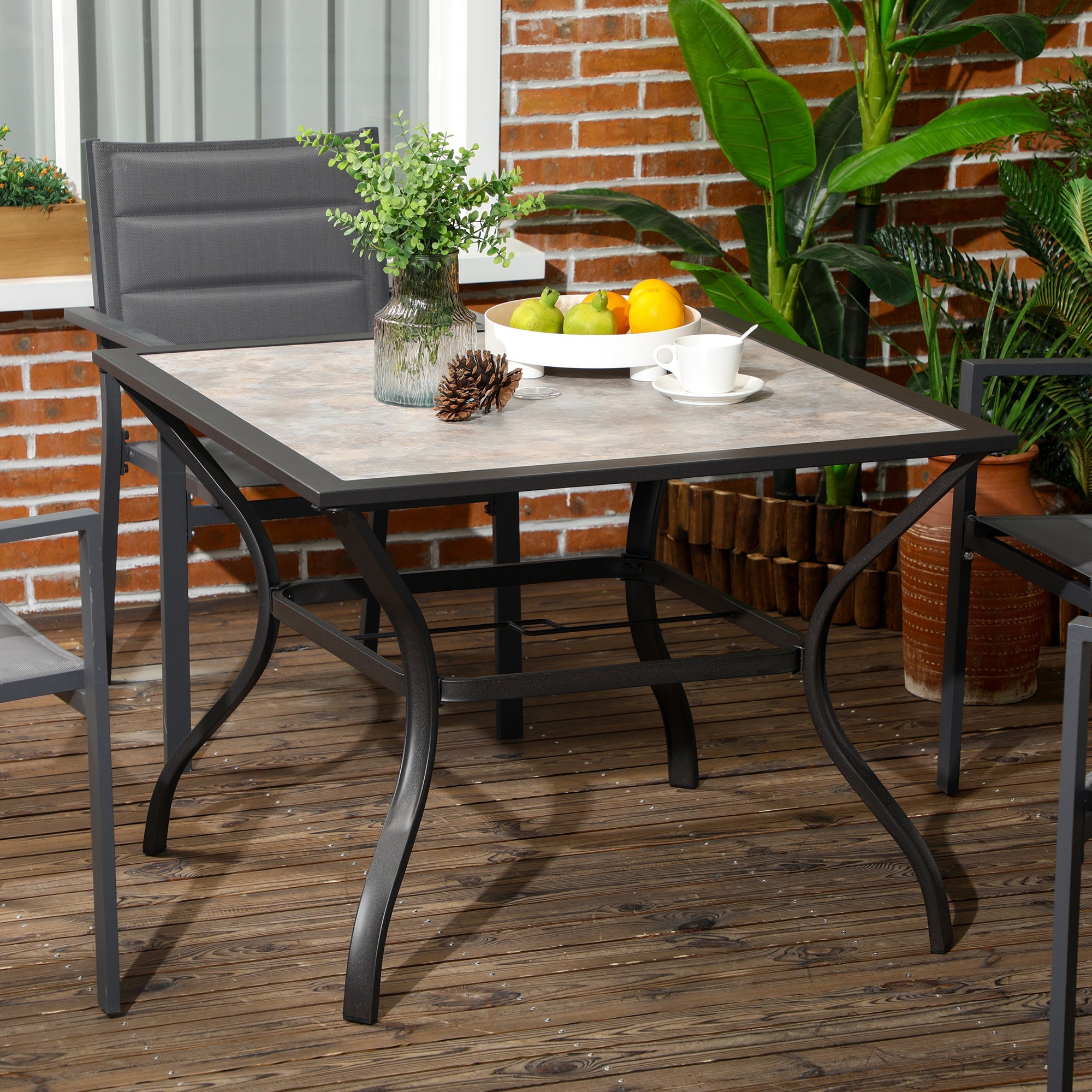 Outsunny Square Patio Table for 4 with Umbrella Hole, Φ1.5", Outdoor Stonewashed Dining Table with PC Board Table for Patio, Grey 