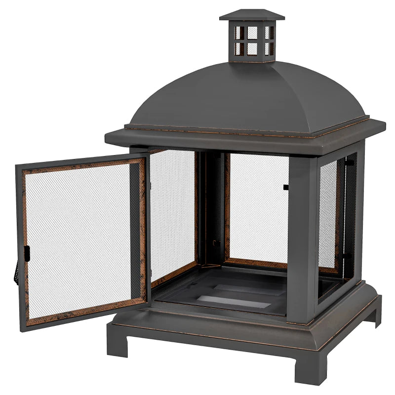Wood-Burning Fire Pit, Chimney Style Firepit with Poker, 26" x 26", Black