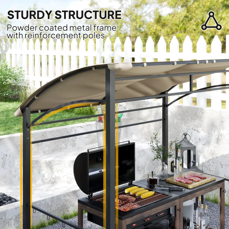 7' x 5' BBQ Grill Gazebo Tent, Garden Grill Canopy with Steel Frame and Hooks, Outdoor Sun Shade, Khaki