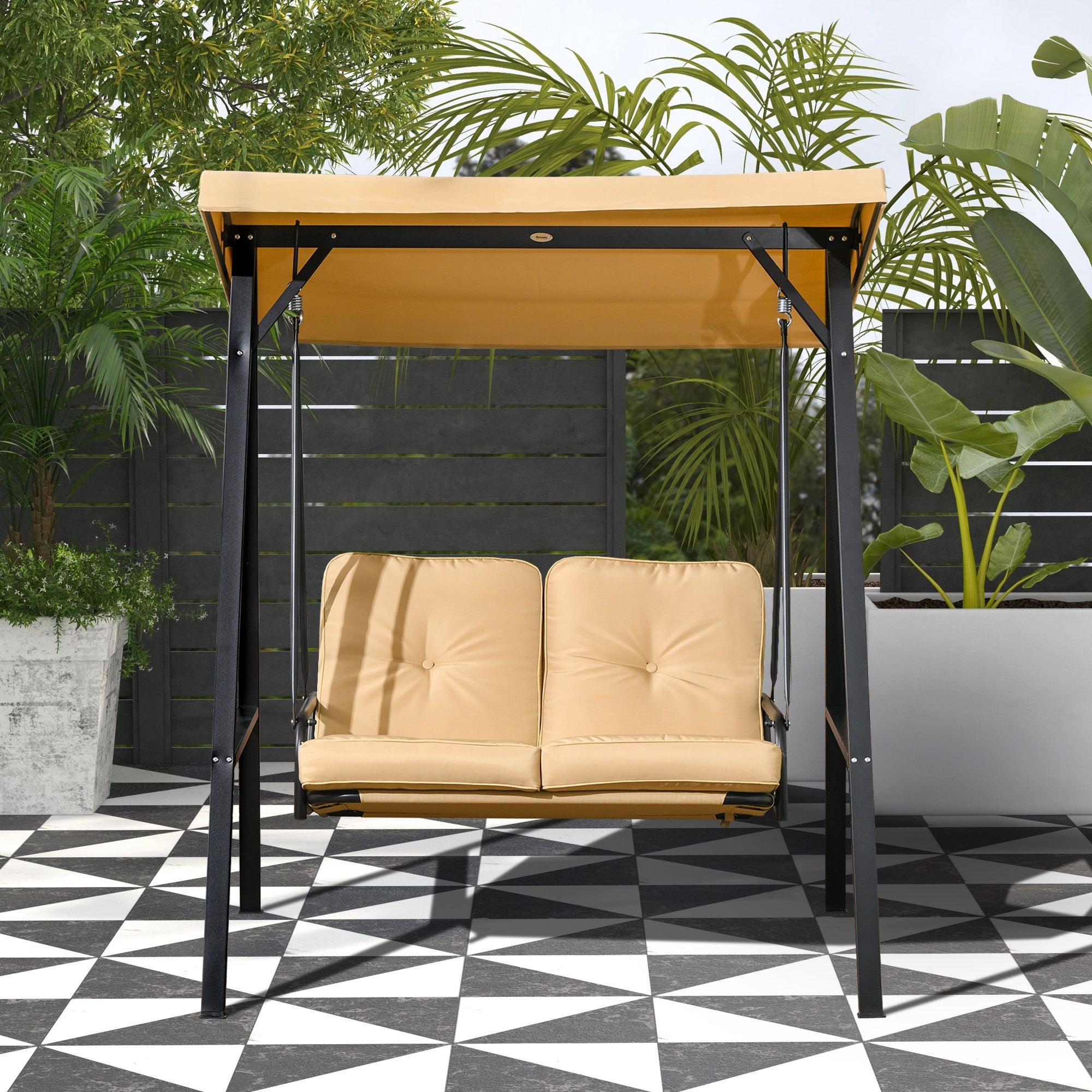 Outsunny 2-Seater Outdoor Porch Swing with Adjustable Canopy, Patio Swing Chair for Garden, Poolside, Backyard, Beige 