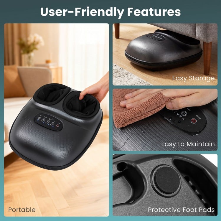 Shiatsu Foot Massager Machine with 2-Level Heat and Air Compression-Black