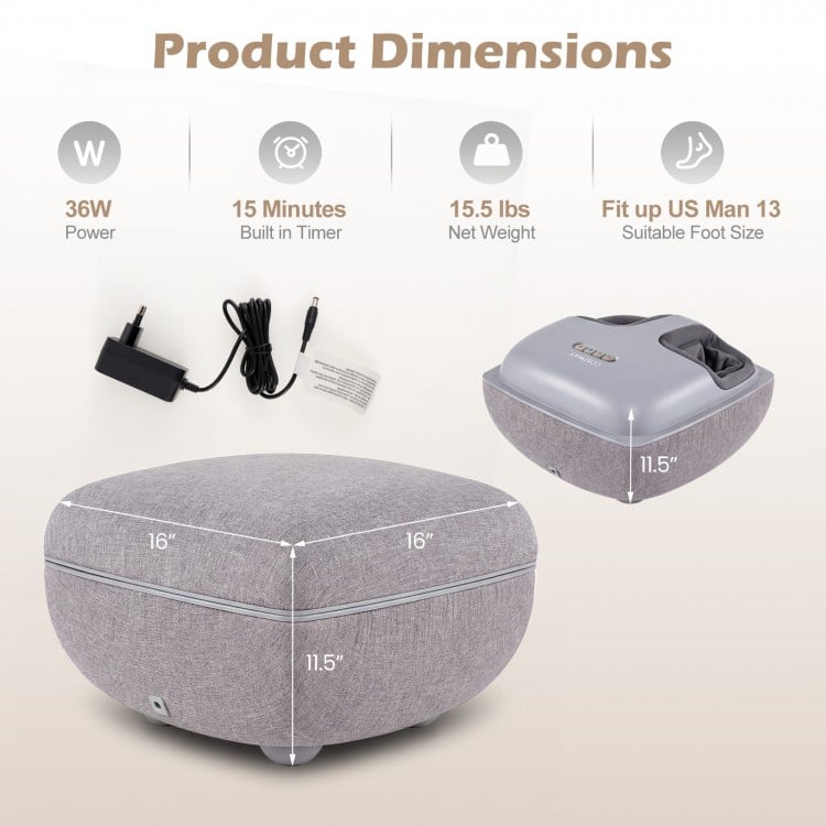 Shiatsu Foot Massager with 3-Level Deep Kneading and Air Compression-Gray