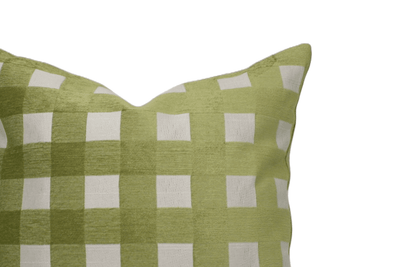 Grass Cushion Cover – Handmade Spring Green Check Polyester, 20"x20"