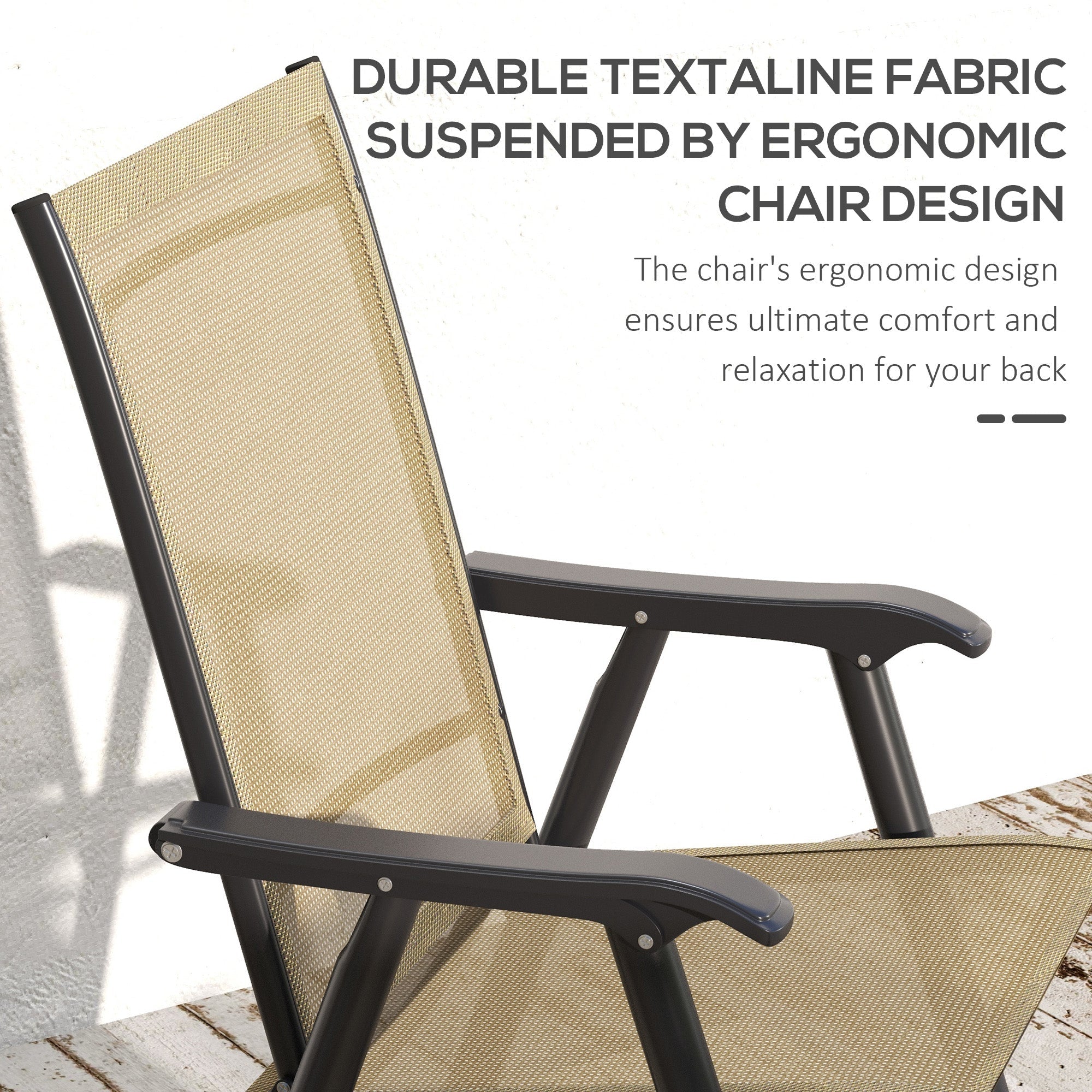 Outsunny 4-Piece Folding Chair Set for Relaxing on Patio Balcony Garden, Comfortable Outdoor Furniture with Armrests, Brown 