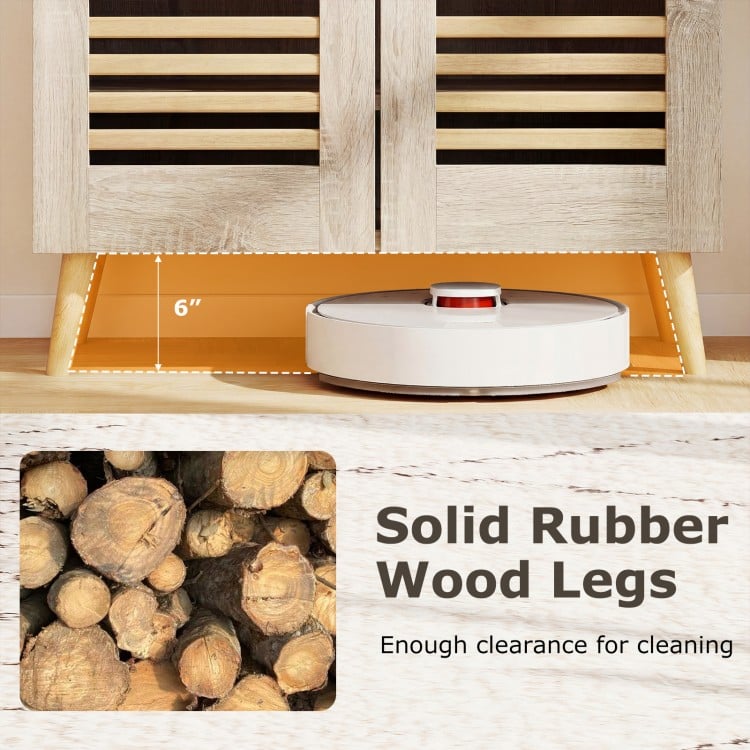 Shoe Cabinet with Louvered Doors and Removable Shelves-Natural