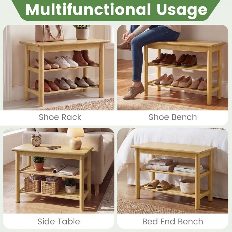 Shoe Rack Bench 3-Tier Rubberwood Shoe Changing Bench-Natrual
