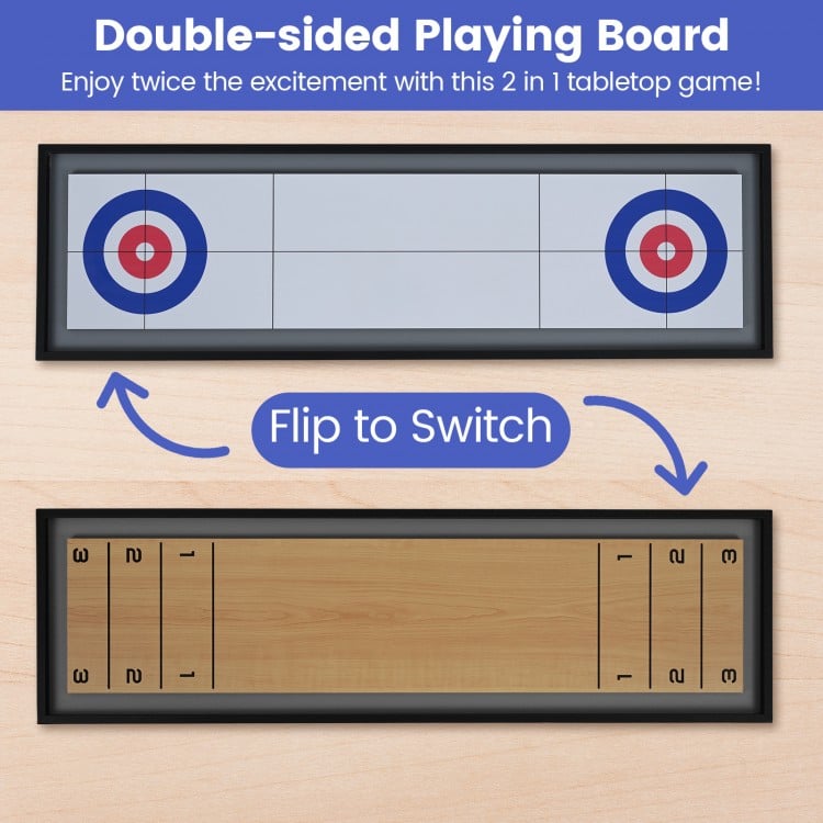 Shuffleboard and Curling 2 in 1 Board Game Portable 2-Sided Tabletop Shuffle Board Game