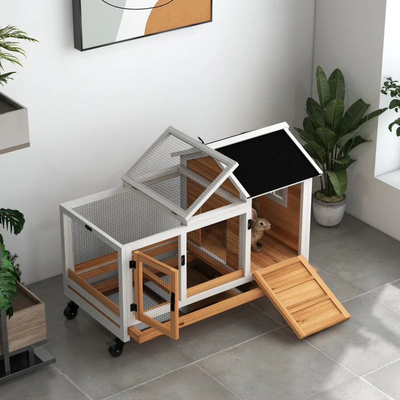 Rabbit Cage with Wheels, Ramp, Run, Tray for Indoor Outdoor, Suitable for Rabbit, Guinea Pig, Yellow