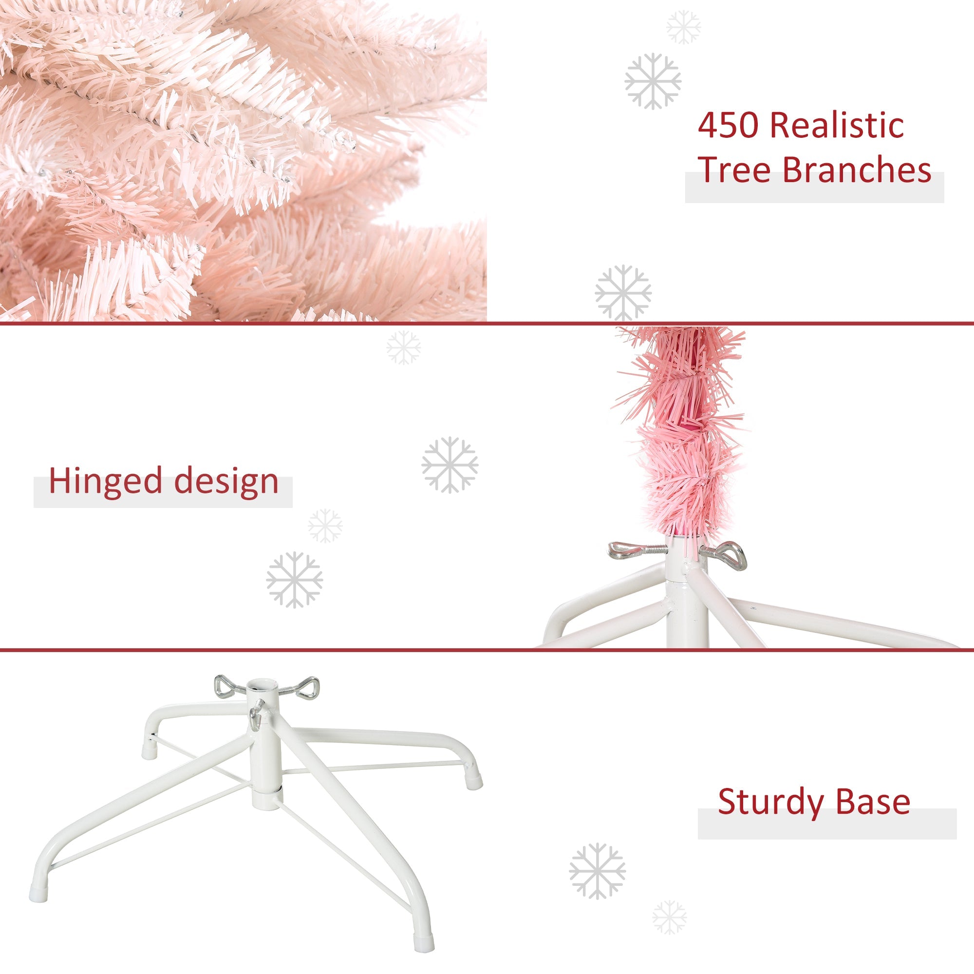 HOMCOM 5ft White and Pink Artificial Christmas Tree with Metal Stand, Easy Automatic Open for Holiday Home Decoration 