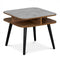 Side Table Faux Marble End Table with Storage Shelves and Rubber Wood Legs-Walnut