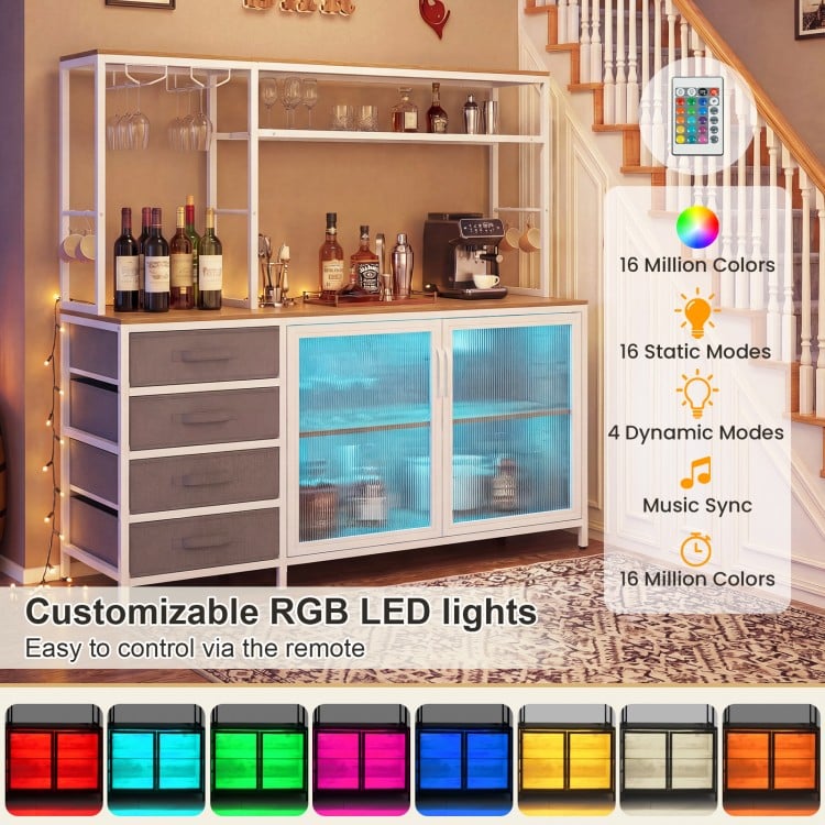 Sideboard Buffet Cabinet with LED Lights 55 inch Coffee Table with Power Outlets-Natural