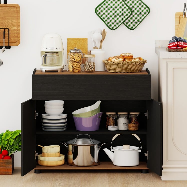 Sideboard Buffet Cabinet with Storage Wooden Kitchen Storage Cabinet-Black