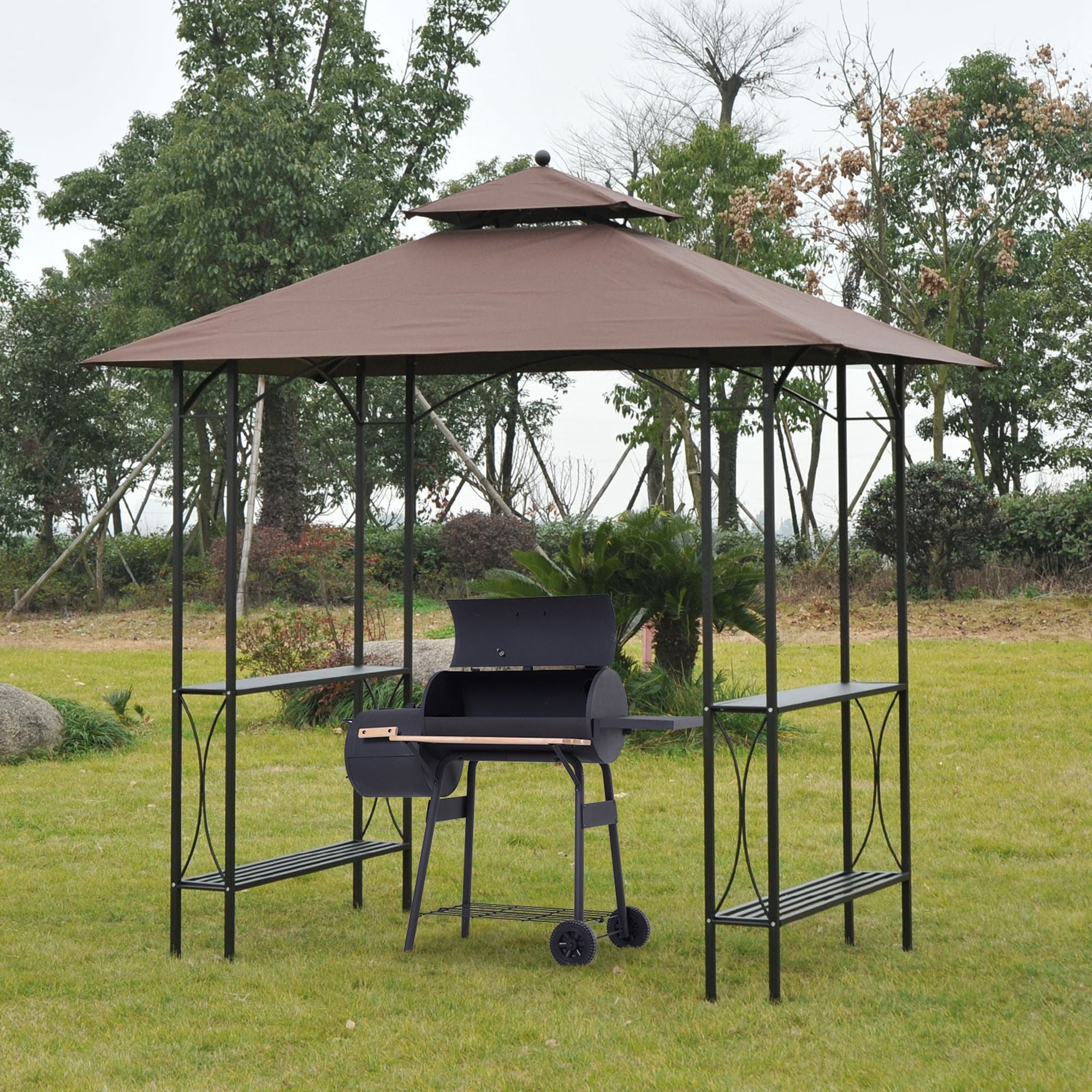 Outsunny BBQ Gazebo Tent 8x5ft Outdoor Grill Canopy Garden Sun Shade with Shelf 