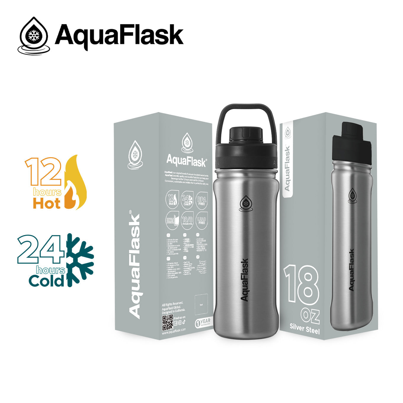AquaFlask Original Vacuum Insulated Water Bottles 530ml (18oz) 