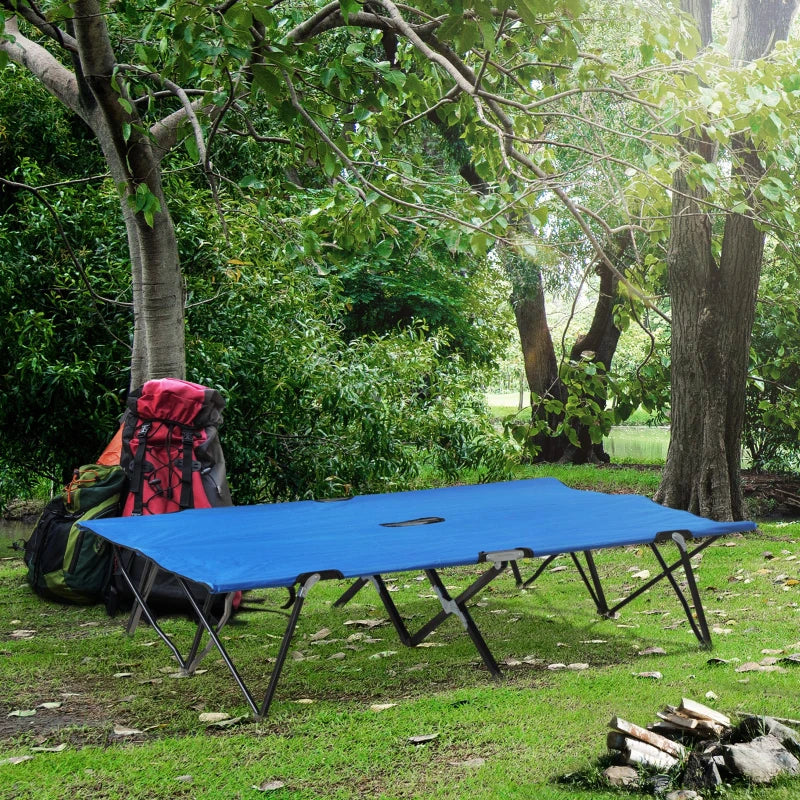 76" Two Person Folding Camping Cot Outdoor Portable Double Cot Wide Military Sleeping Bed w/ Carrying Bag Blue
