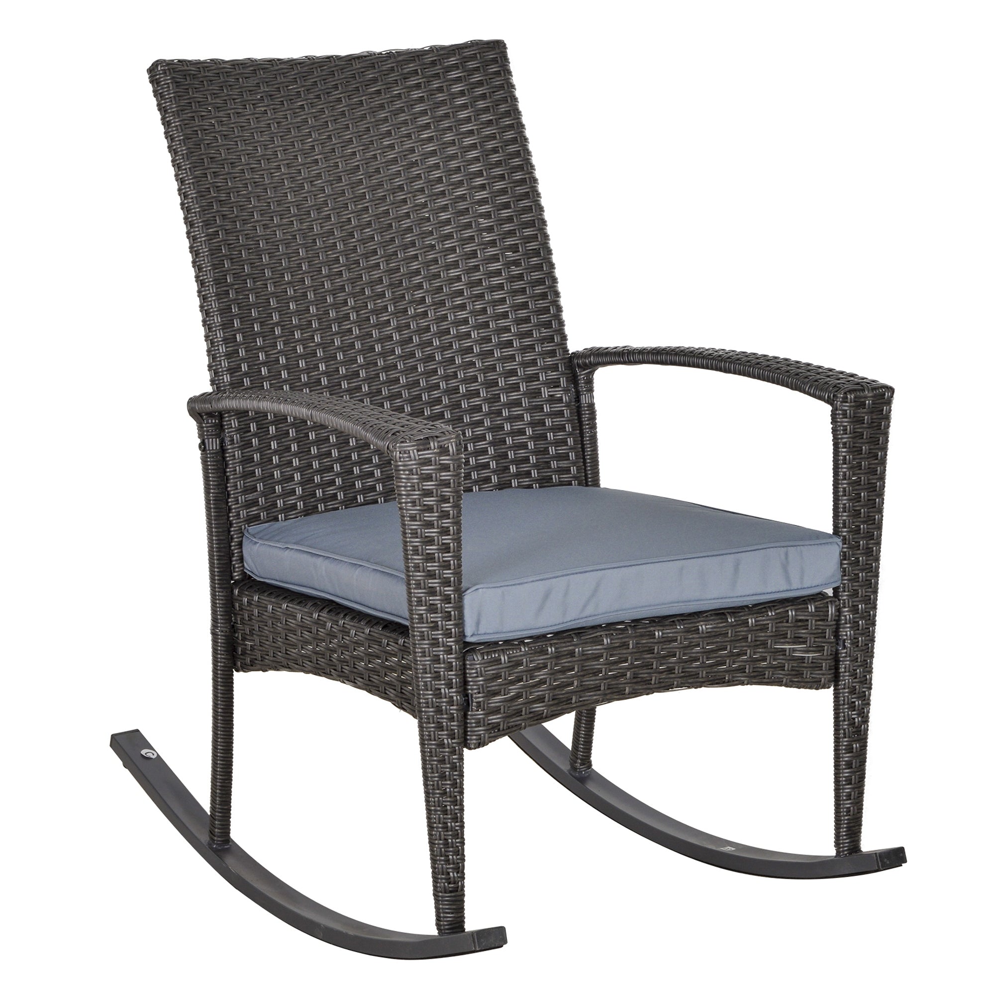 Outsunny Outdoor PE Rattan Rocking Chair, Garden Glider Rocking Chair, Wicker Patio Chair Set with Armrest and Cushion, Grey 