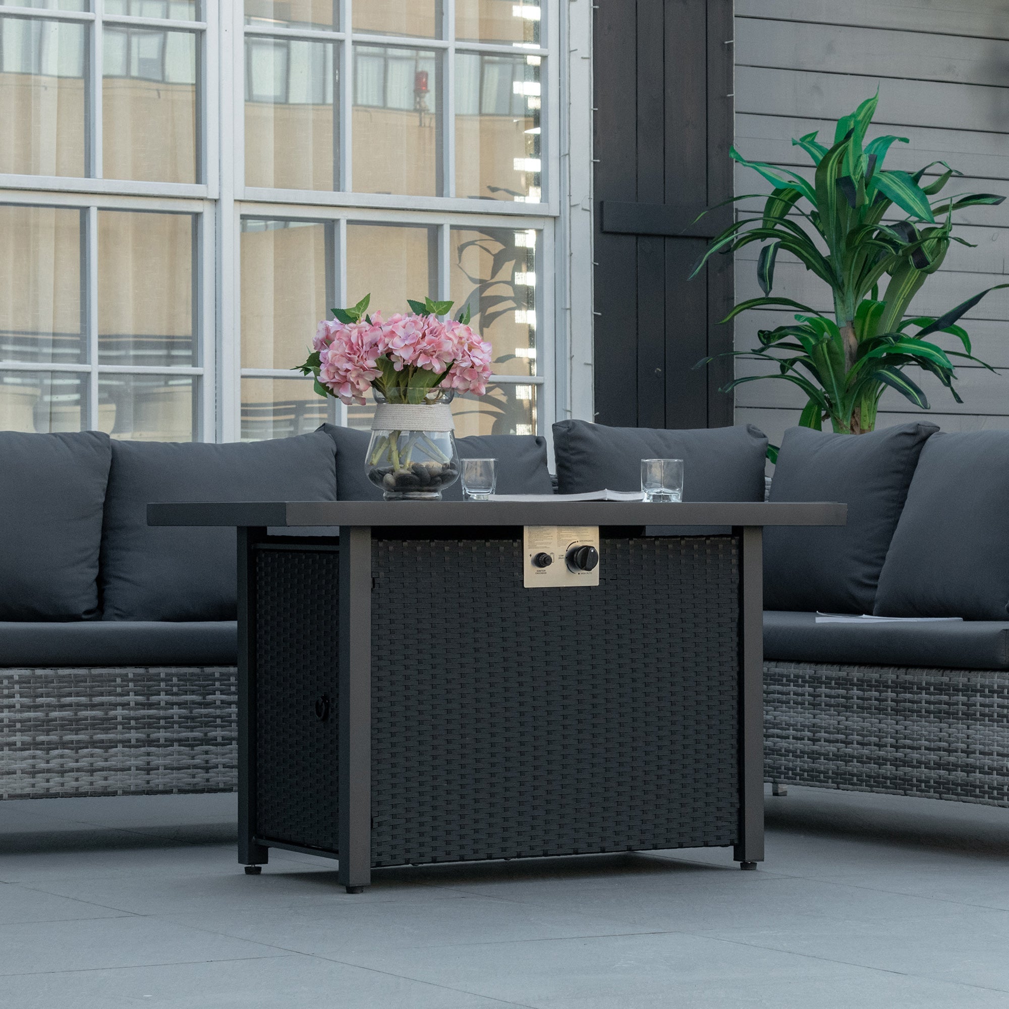 Outsunny Outdoor Propane Gas Fire Pit Table 43 Inch 50000 BTU Electric Ignition CSA Certified Black 