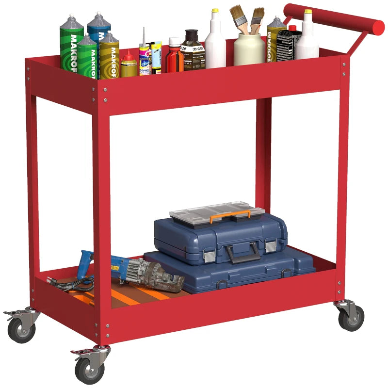 Rolling Tool Cart, 2 Tier Mobile Service Utility Cart with Wheels, Red