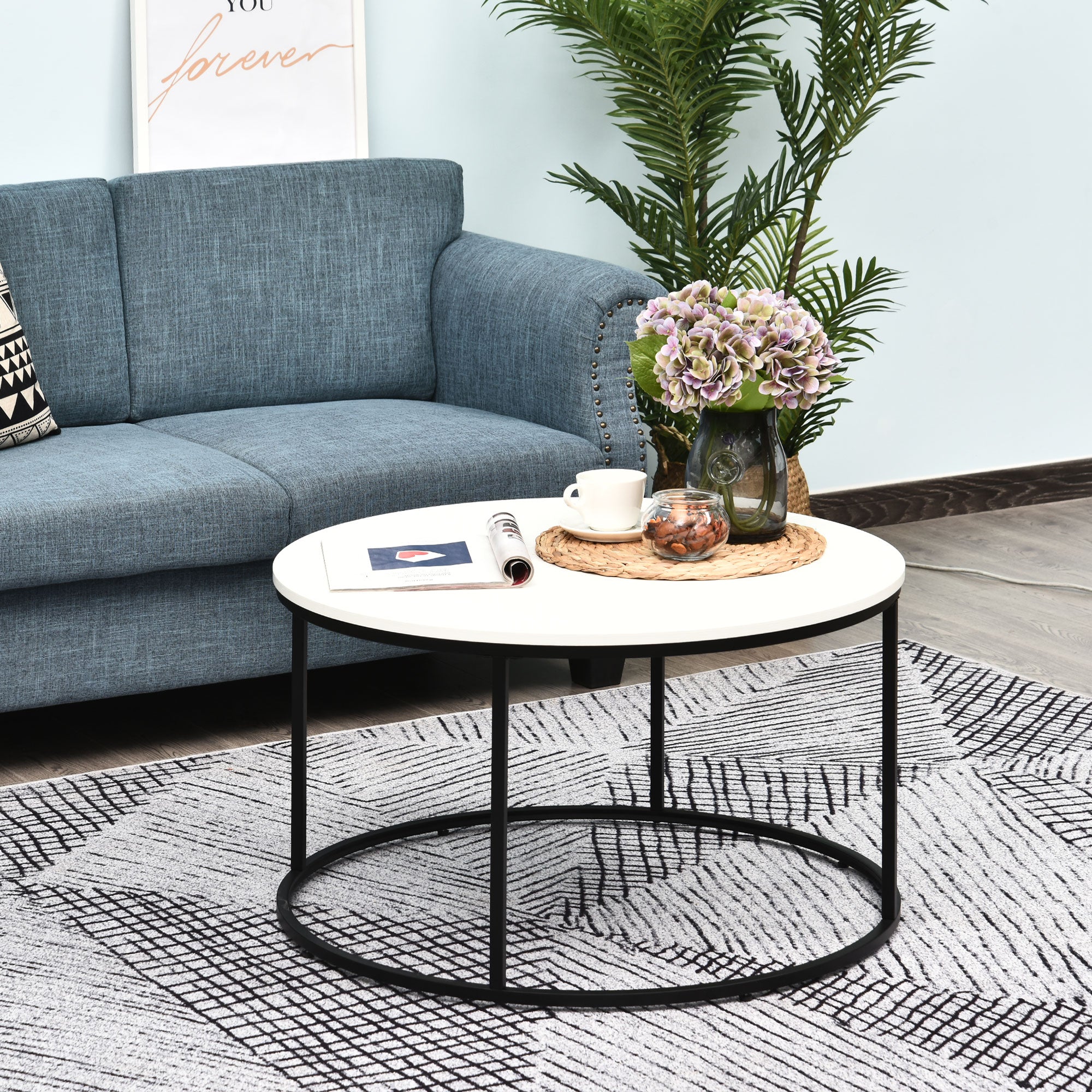 HOMCOM Industrial Coffee Table: Metal X-Frame Cocktail Table with Bottom Storage Shelf 