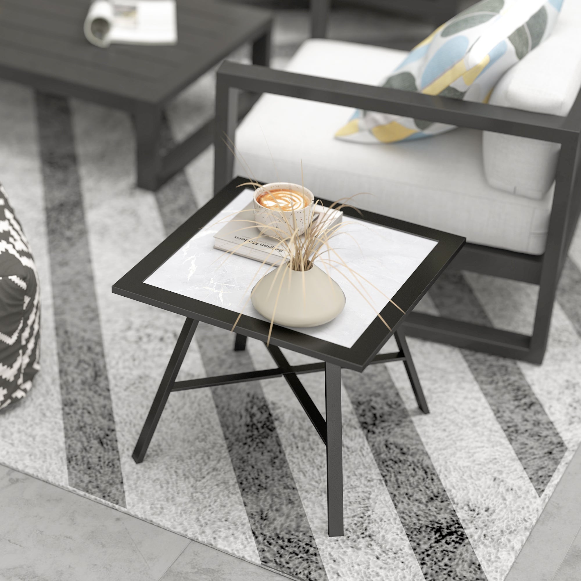 Outsunny Small Outdoor Side Table, Patio Side Table with SPC Tabletop for Garden, Patio, Lawn, Grey 