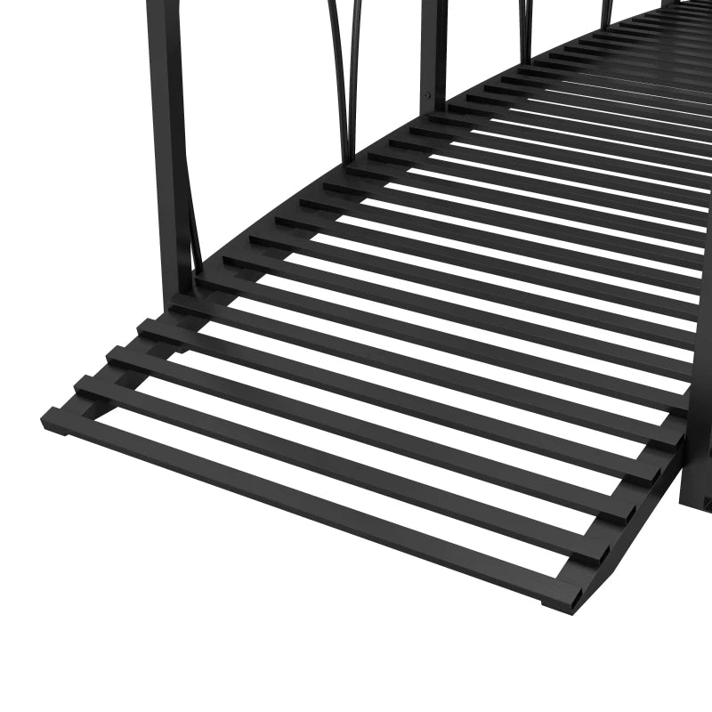 8' Metal Arch Garden Bridge Arc Footbridge with Guardrails and Decorative Scrollwork, Black