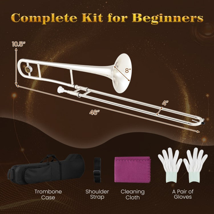 B♭ Tenor Slide Trombone for Beginners with Case, 7C Mouthpiece & Accessories