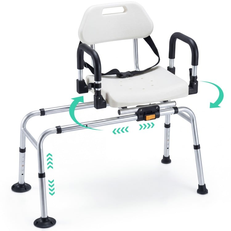 Sliding Shower Chair with Backrest and Swivel Seat for Handicap and Seniors-Silver