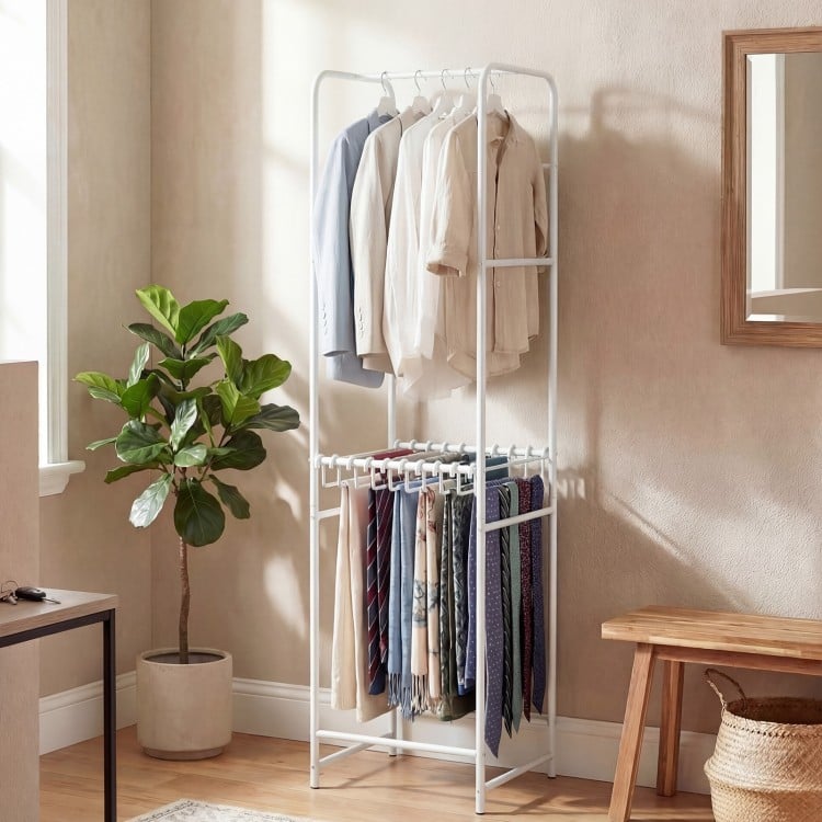 Slim Coat Rack Freestanding Garment Organizer with 8 Hanging Rods