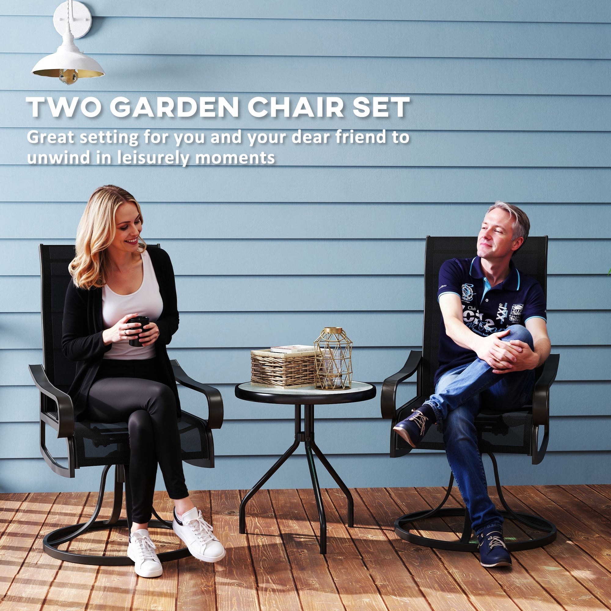 Outsunny 2-Piece Patio Swivel Chairs, 360° Swivel Rocking Chairs with Curved Armrests, S Shape Backrest, Breathable Mesh Seat & Backrest for Yard, Lawn, Porch, Garden, Black 