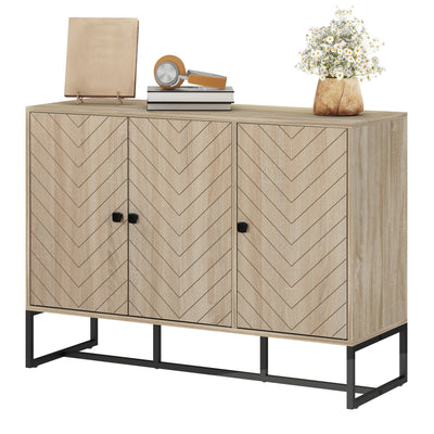 HOMCOM Modern Sideboard, Buffet Cabinet with Adjustable Shelves, 3 Chevron Doors for Living Room, Hallway, Oak Wood Grain 