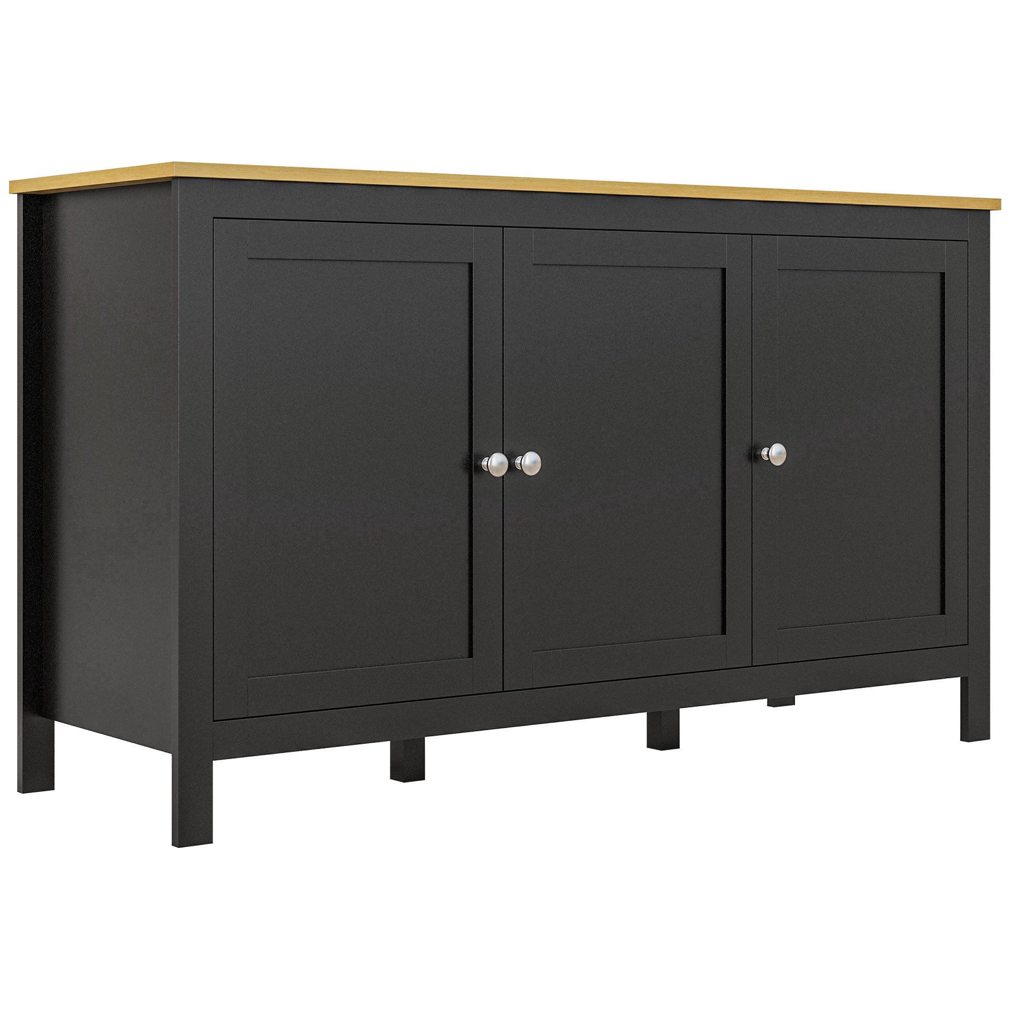 HOMCOM Sideboard Buffet Storage Cabinet Doors Adjustable Shelves Living Room Entryway Black Natural 