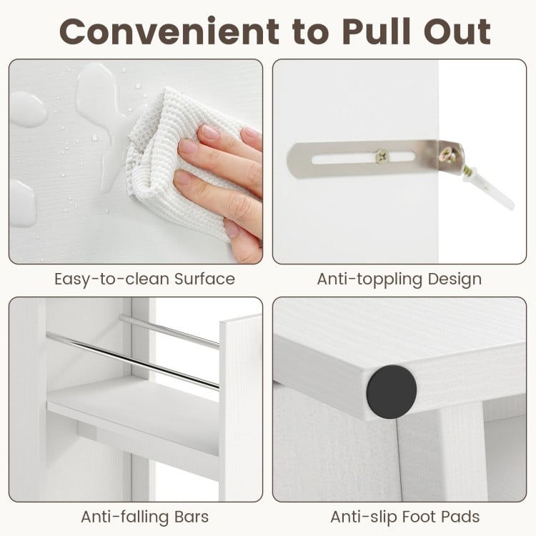 Small Bathroom Storage Cabinet 4-Tier with Slide Out Drawers on Casters-White
