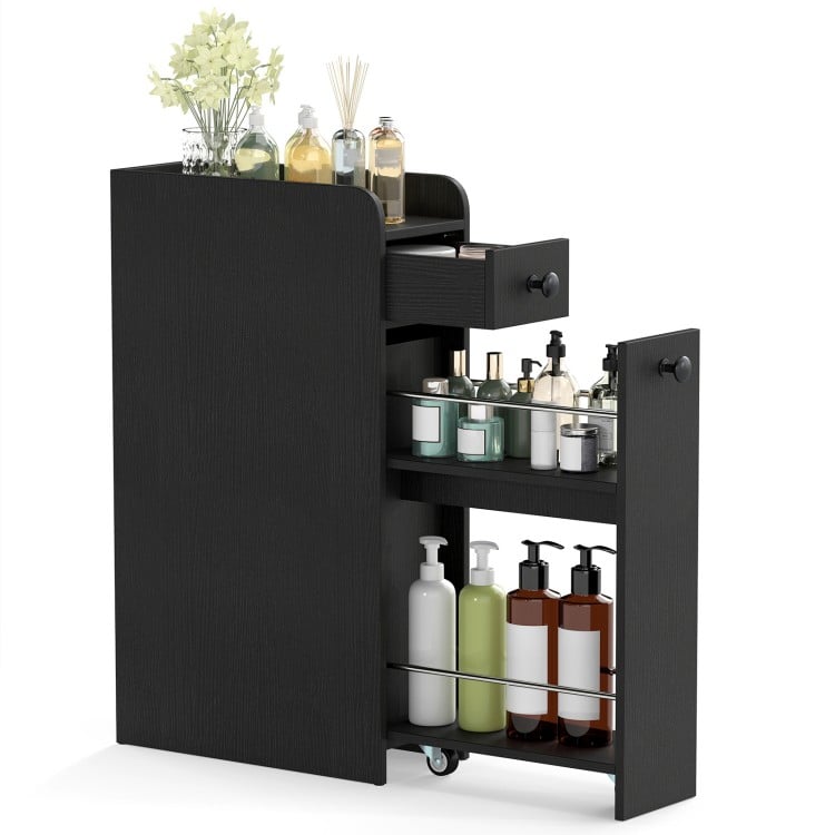 Small Bathroom Storage Cabinet 4-Tier with Slide Out Drawers on Casters-Black
