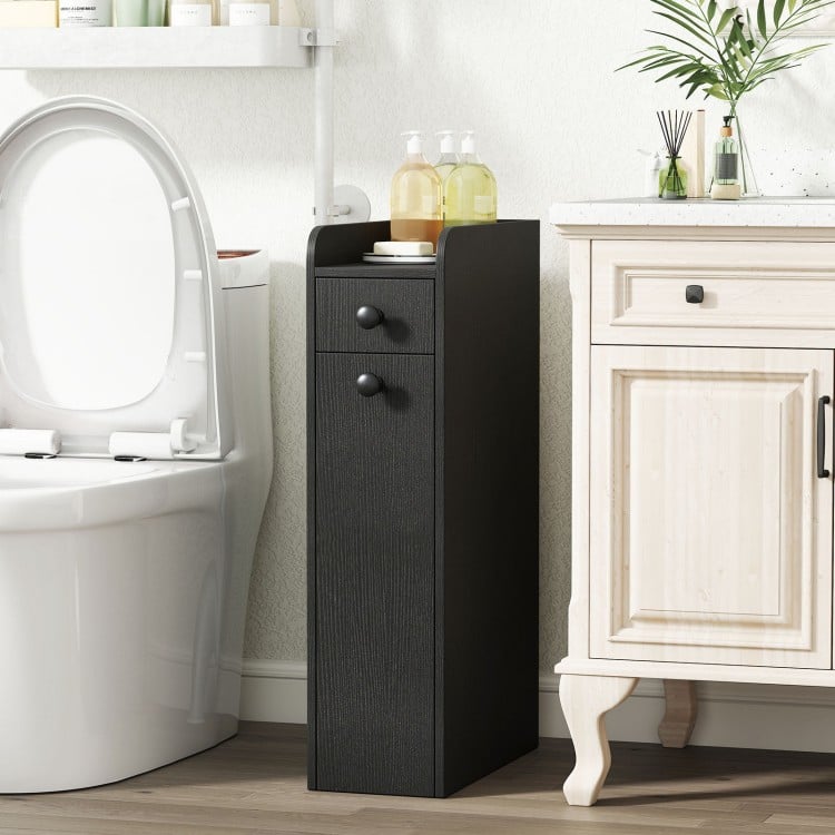 Small Bathroom Storage Cabinet 4-Tier with Slide Out Drawers on Casters-Black