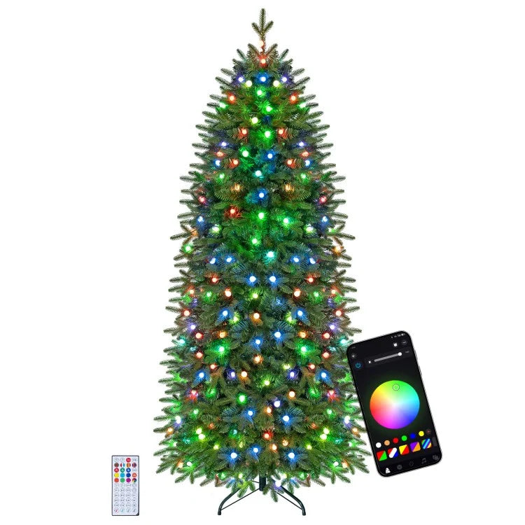 Smart Pencil Christmas Tree with 220 Pre-Lit RGB LED Lights – 7.4 ft Artificial Christmas Tree with App & Remote Control