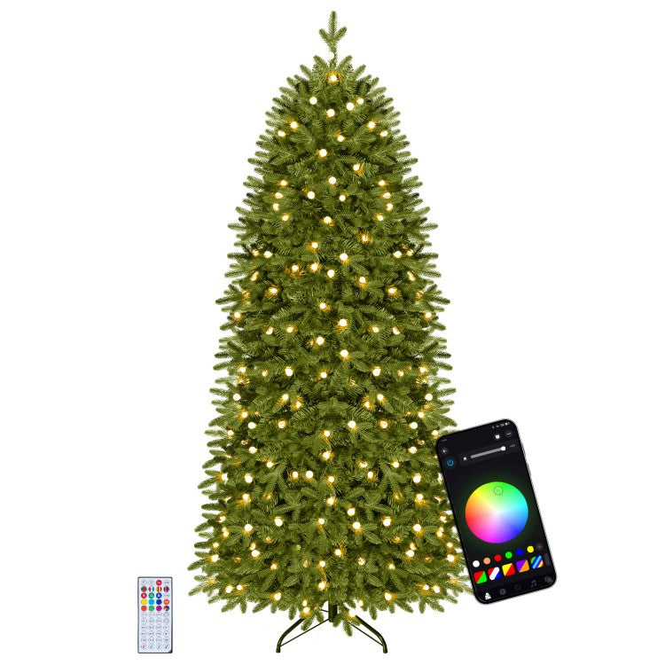 Smart Pencil Christmas Tree with 220 Pre-Lit RGB LED Lights – 7.4 ft Artificial Christmas Tree with App & Remote Control