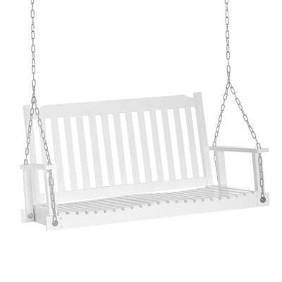 Outsunny White 2-Person Porch Swing Bench: Adjustable Hanging Chains Patio Chair for Deck, Garden, Backyard Relaxation 