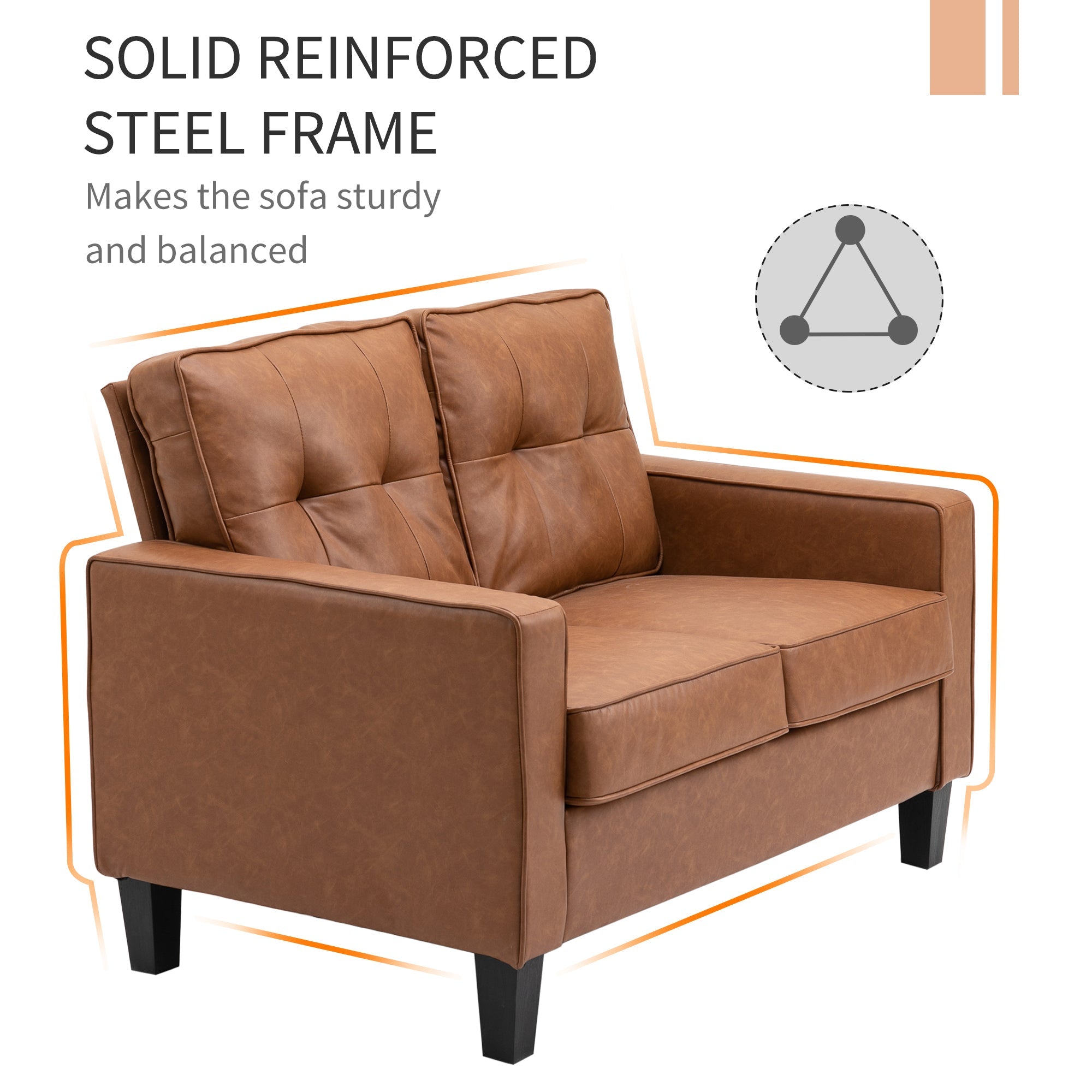 HOMCOM Brown 51" PU Leather Double Sofa with Sponge Padding and Tufted Back Comfortable Seating 