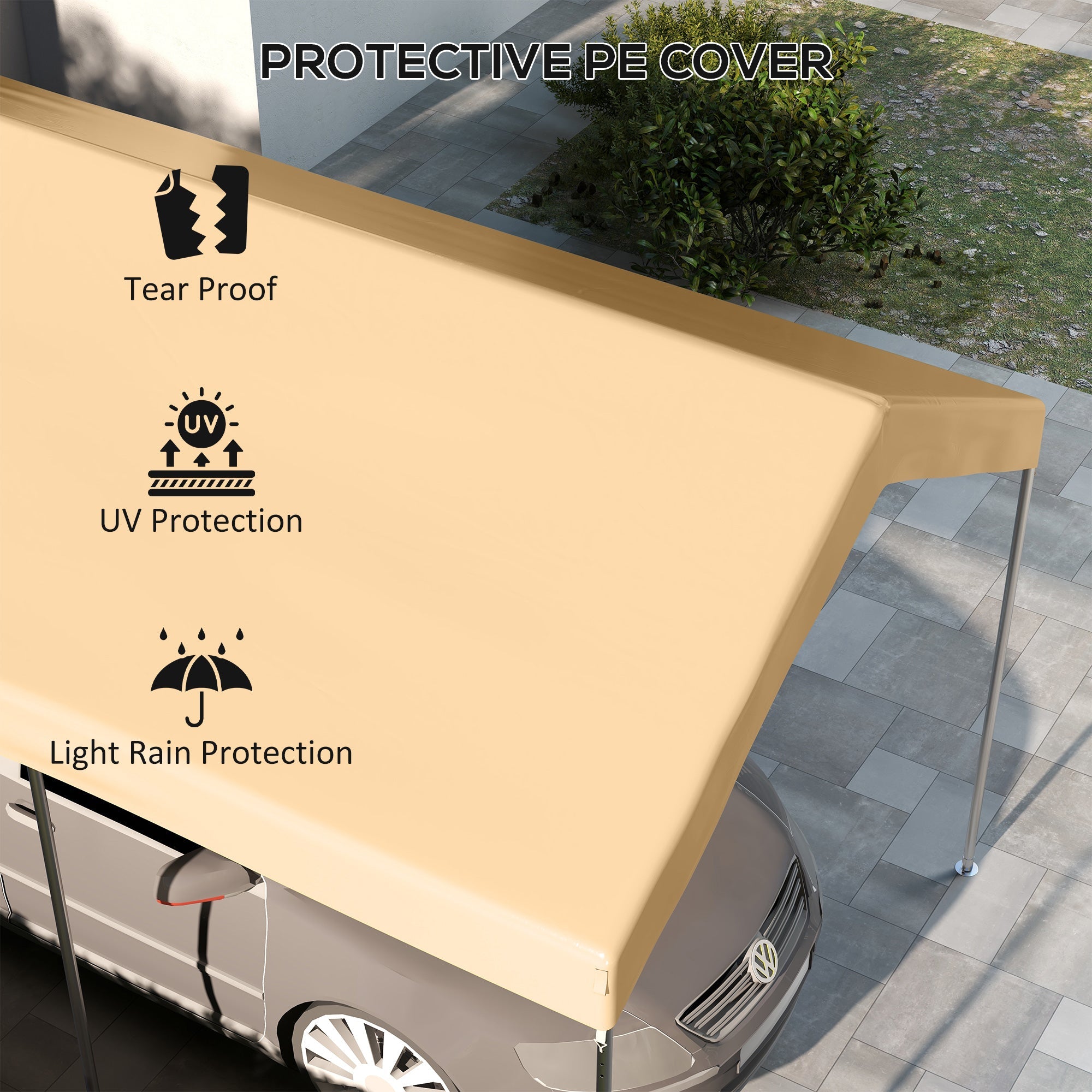 Outsunny 10 x 20ft Carport Replacement Canopy, UV Resistant Garage Car Cover with Ball Bungee Cords, Beige 