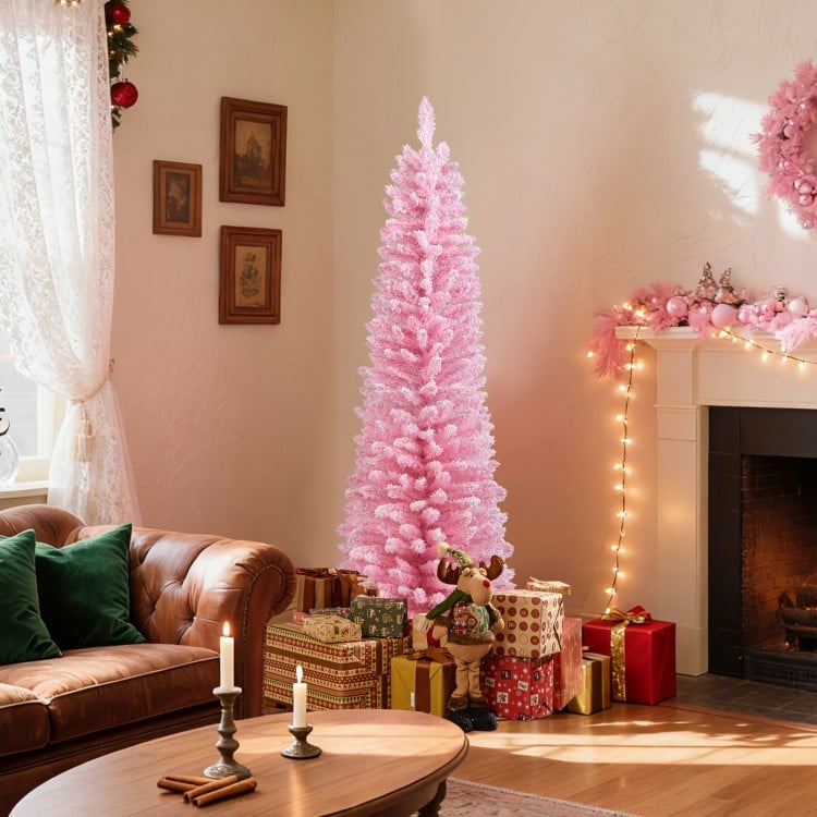 Snow Flocked 5 FT Artificial Pink Xmas Tree with 328/460/635/1000 Branch Tips