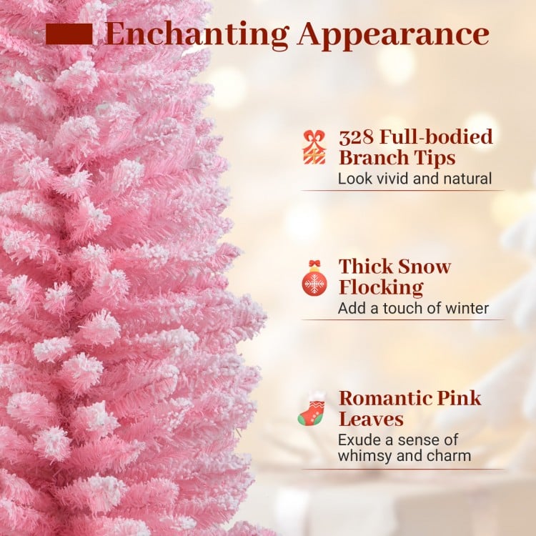 Snow Flocked 5 FT Artificial Pink Xmas Tree with 328/460/635/1000 Branch Tips