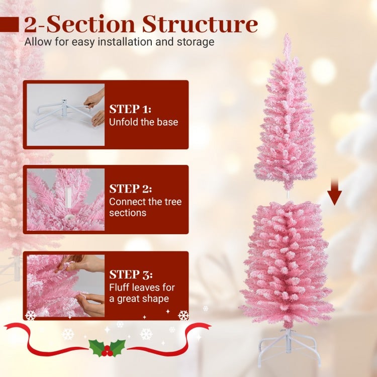 Snow Flocked 5 FT Artificial Pink Xmas Tree with 328/460/635/1000 Branch Tips