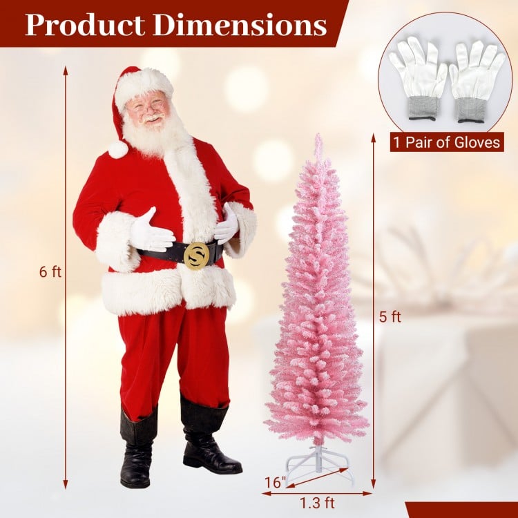 Snow Flocked 5 FT Artificial Pink Xmas Tree with 328/460/635/1000 Branch Tips