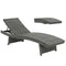Patio Lounger, Folding Wicker Outdoor Chaise Lounge with 4-Level Adjustable Backrest, Grey