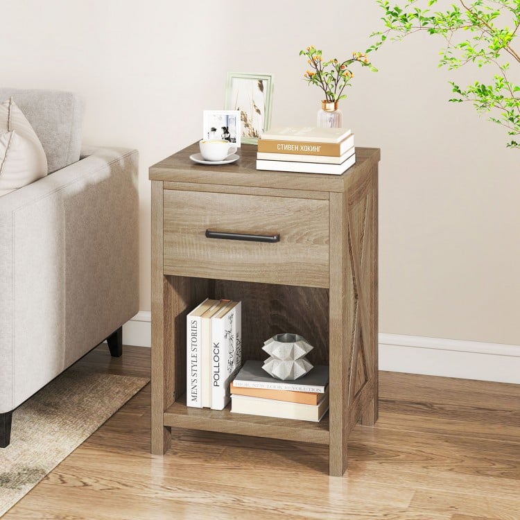 Nightstand with Drawer and Shelf-Natural