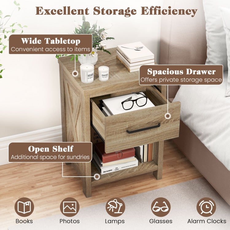 Nightstand with Drawer and Shelf-Natural