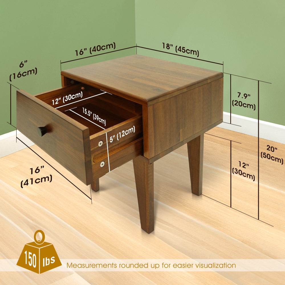 Sofia 1-Drawer Solid Wood Nightstand 